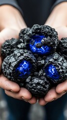 Hands Holding Fresh Blackberries with Blue Centers.