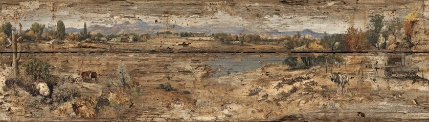 A scenic landscape featuring a tranquil river, distant mountains, and grazing cattle amidst a serene natural setting with autumn foliage.