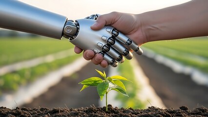 Robot Hand Planting Seedling in Soil with Human Assistance.