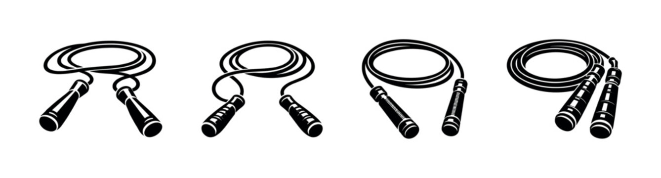 Jump ropes vector icons set, fitness and workout tools, skipping rope symbols