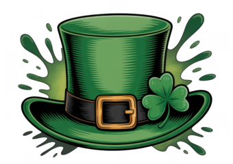 Green hat with shamrock and buckle isolated on a transparent background
