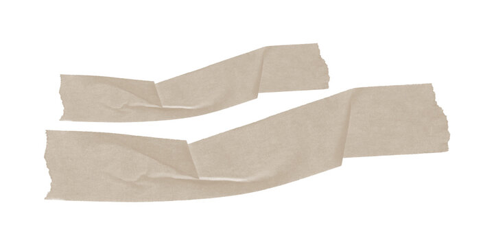 Realistic textured brown masking tape strips torn and crumpled on isolated black Grunge beige paper adhesive graphic