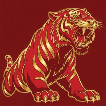 Majestic red tiger on dark red background