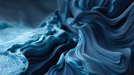 A close-up view of a wavy blue surface with a smooth, flowing texture and a dark background.