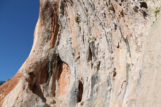 Rock climbing crag area in Geyikbayiri, Turkey. Rock climbing spot near Antalya. Geyikbayiri rockclimbing area crag in Turkey. Tuffa rock walls and caves spectacular view landscape Spectacular Cave