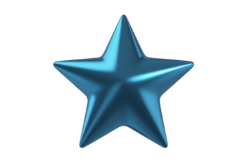 Blue star decoration shiny metallic five-pointed isolated on a transparent background