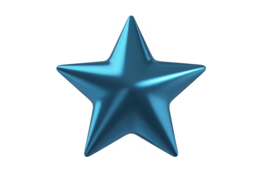 Blue star decoration shiny metallic five-pointed isolated on a transparent background - Powered by Adobe