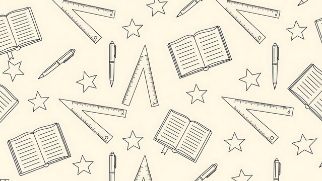Vintage educational stationery pattern with pencils and stars