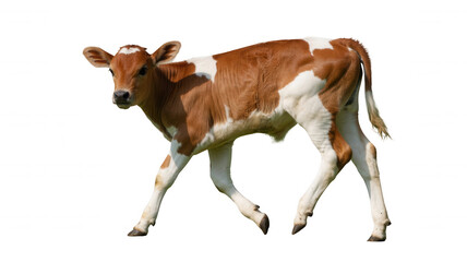 Brown And White Calf Walking For Agriculture And Animal Concepts On Transparent Background
