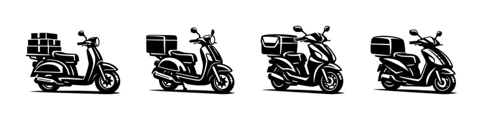Obraz premium Scooter delivery vector icons set of modern transport symbols in flat style