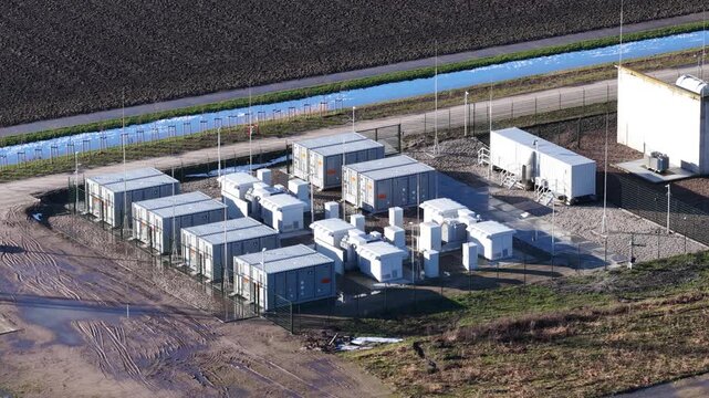 Aerial view of battery storage system at Zeewolde wind park