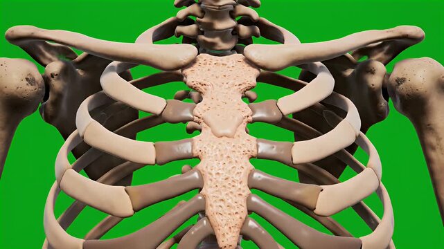 Detailed view of the human ribcage and sternum from the front