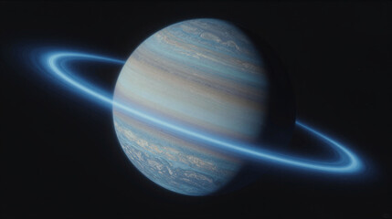 Pulsar planet under rhythmic blue glow with irradiated rock surface and a thin glowing atmosphere encircled by a luminous ring