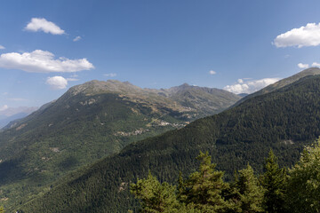Fototapeta premium Panoramic view of the Maurienne Valley from the Col du Télégraphe in the French Alps, Savoie