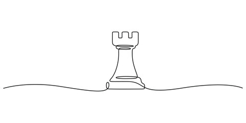Continuous single line drawing of a rook chess piece vector illustration