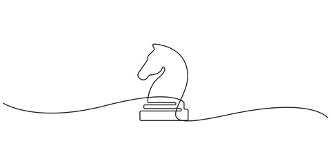 Continuous one line drawing of a chess knight piece vector illustration © aminul788