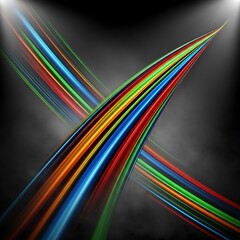 Vibrant multicolored light trails crossing over dark background