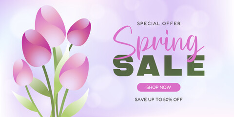 Spring Sale Banner with Tulips