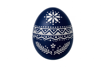 Hand painted blue easter egg with white floral pattern