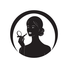 Woman applying makeup silhouette vector art black color design and solid white background (1).eps