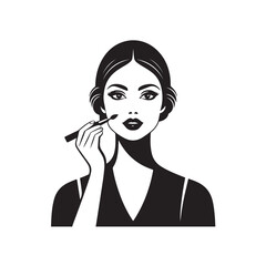 Woman applying makeup silhouette vector art black color design and solid white background (2).eps