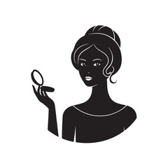 Woman applying makeup silhouette vector art black color design and solid white background (3).eps