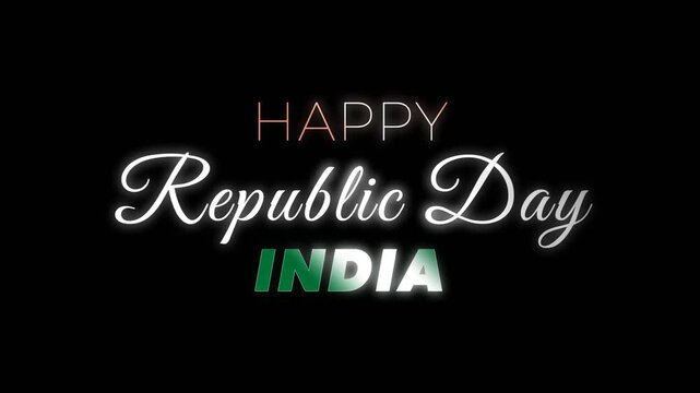 Elegant Happy Republic Day India text animation on dark background, featuring patriotic colors, suitable for national celebration videos and festive greetings.