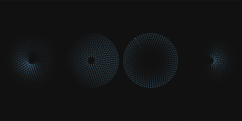 Collection of dotted circle wave vector icons. Ripple circle graphic design elements