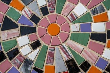 Vibrant mosaic art with colorful tiles and geometric pattern