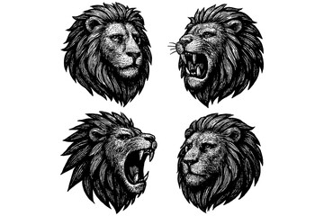 lion head vector,
Roaring Lion Head Tattoo Set Front and Side View Silhouettes