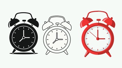 Three different colored alarm clocks side by side