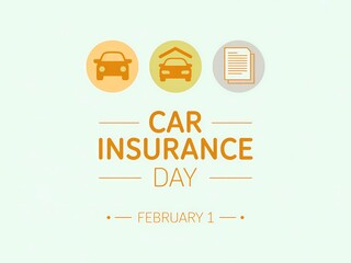 Car insurance day february 1st celebration with icons and text