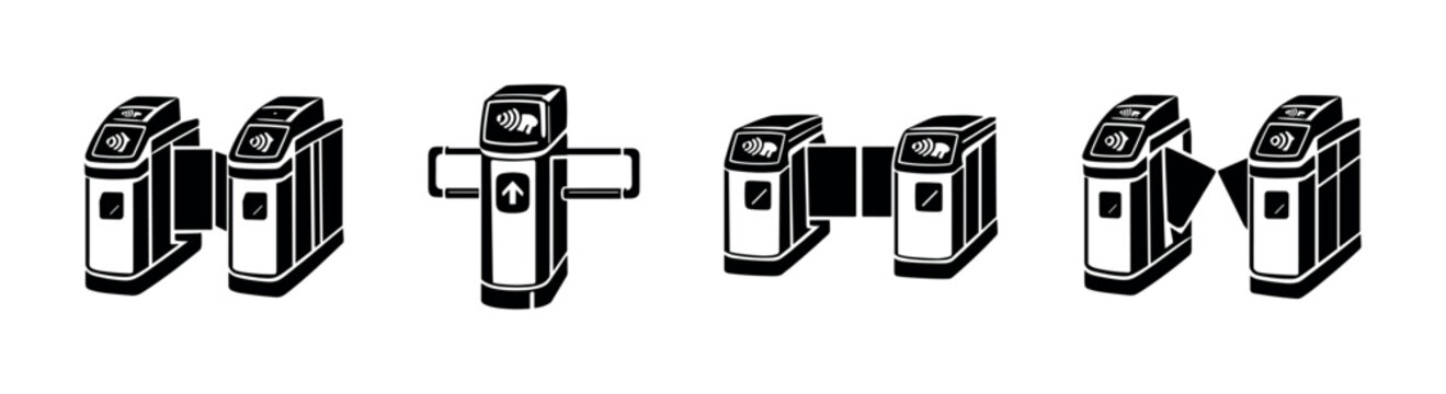 Turnstile vector icons set: security, entry gate, access control symbols