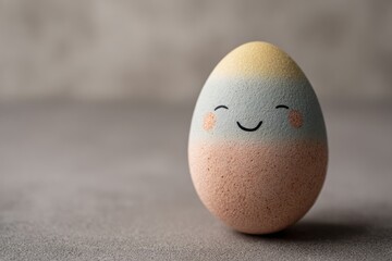 Pastel Easter Egg With Gentle Smiling Face — Adorable Cartoon Egg For Spring Decor, Kids’ Crafts, Family Celebration, Holiday Stock Image Highlighting Happy, Friendly Vibe