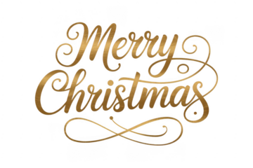 Merry Christmas gold text on black holiday greeting isolated on a transparent background