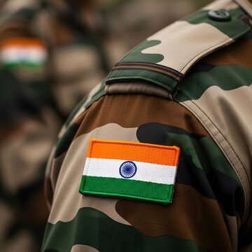 Indian military camouflage uniform with national flag patch