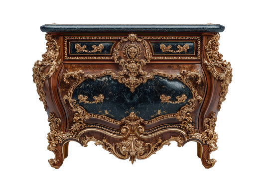 Ornate Baroque-Style Wooden Commode with Marble Top