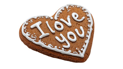 Gingerbread heart with white icing decoration and i love you text message design