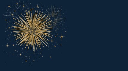 Fototapeta premium template featuring a vibrant golden firework explosion with intricate details and shimmering stars scattered across a deep dark blue background