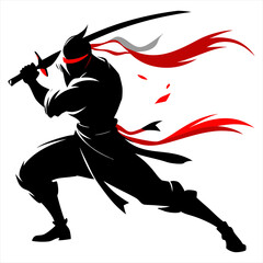 Silhouette of heroic martial vector art illustration