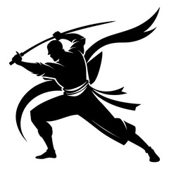 Silhouette of heroic martial vector art illustration