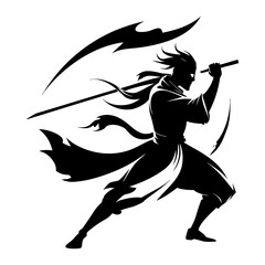Silhouette of heroic martial vector art illustration
