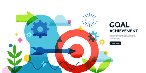 Head with gear, target, arrow. Vector illustration. Goal achievement, leadership, determination, business idea concept