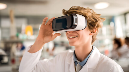 man wearing VR headset exploring virtual