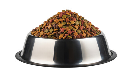 Stainless Steel Dog Bowl Full Of Colorful Dog Food For Pet Nutrition And Healthy Eating Concept On Transparent Background