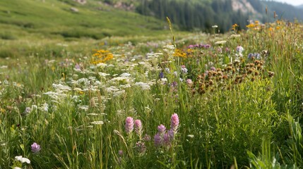 Fototapeta premium Wildflowers bloom in open field during daytime in summer season
