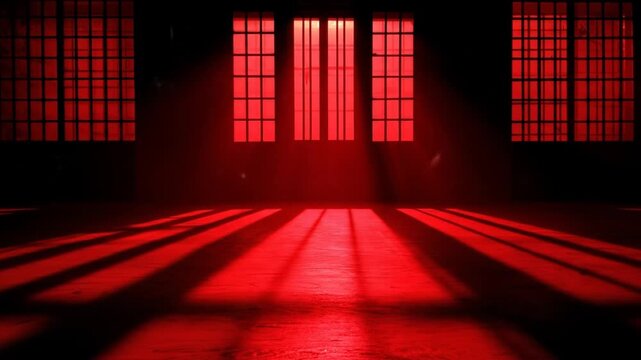 Dramatic red interior with light and shadow geometric pattern
