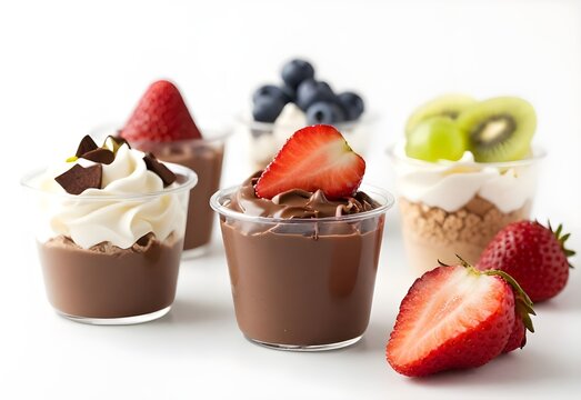 A delicious dessert bowl of fresh strawberries and gourmet chocolate cream creates a sweet, healthy snack featuring red berries and tasty white dairy yogurt - Powered by Adobe