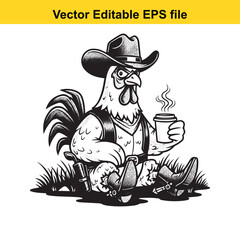  black and white desert landscape with cactus and mountains vector illustration