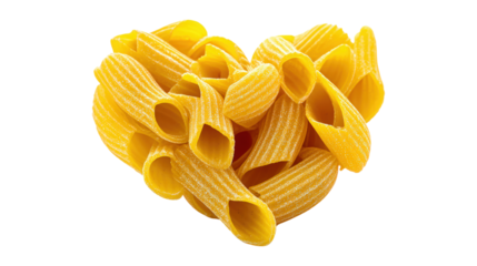 Penne pasta arranged in heart shape perfect for romantic italian dinner